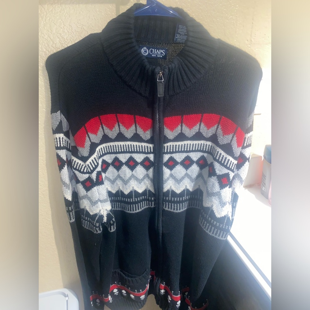 Chaps men’s sweater full zip size large black  long sleeve